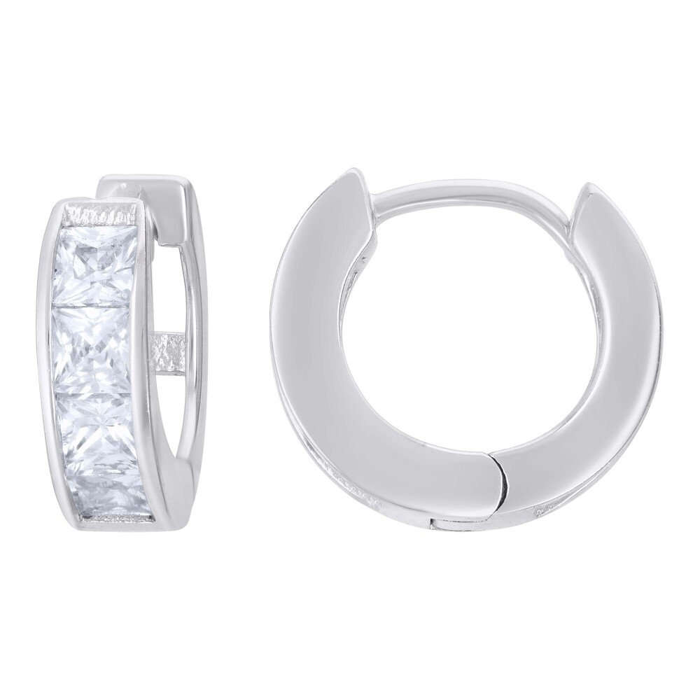 925 Sterling Silver Women Princess CubicZirconia Single Row Endless Hoop Earring